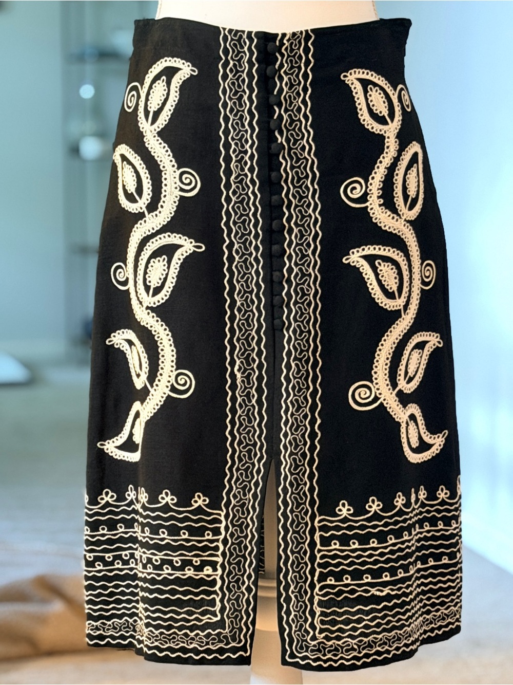 BCBG Max Azria Black Skirt with Cream Embroidered Trim
